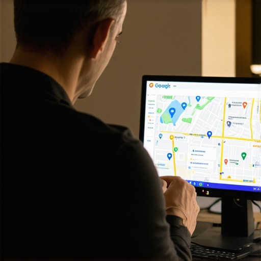 Business owner optimizing Google Maps with Bakersfield landmarks in background