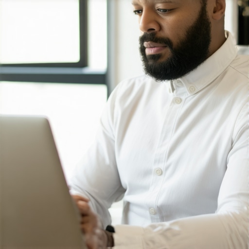 Business owner reviewing online reviews and analytics on a laptop.