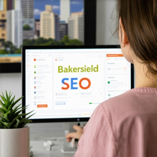 SEO expert reviewing Bakersfield local SEO analytics on a computer.