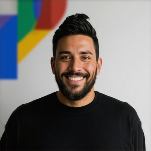 Business owner updating Google My Business profile with Bakersfield community background