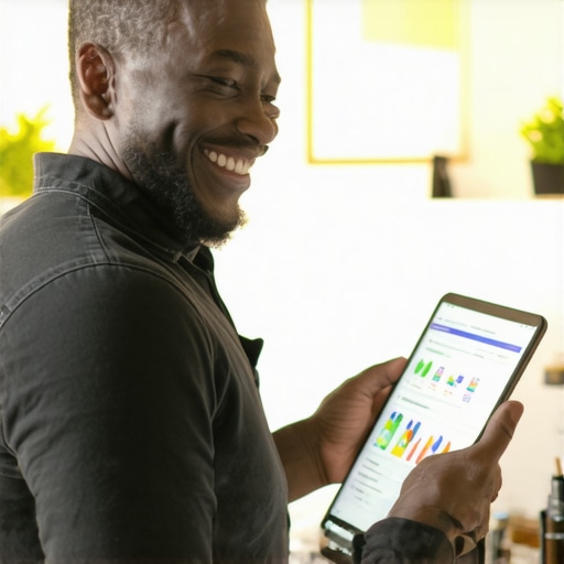 Business owner updating Google My Business profile on tablet