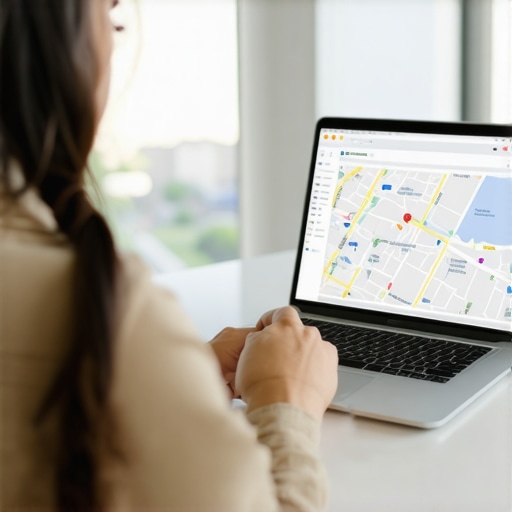 Person reviewing Google Maps rankings and data on laptop, focusing on Bakersfield.