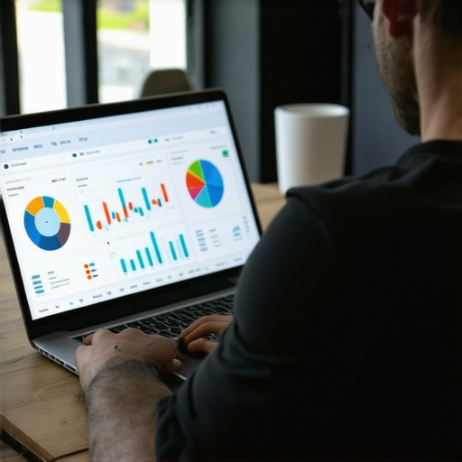 A person analyzing local SEO data on a laptop in an office to enhance Bakersfield business visibility