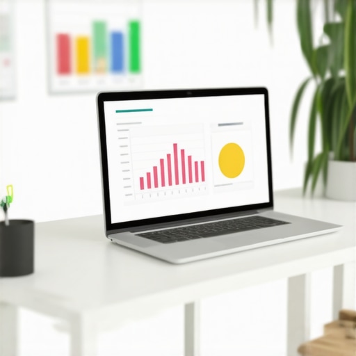A workspace showing a laptop with local SEO analytics and tools displayed for Google Maps ranking management.