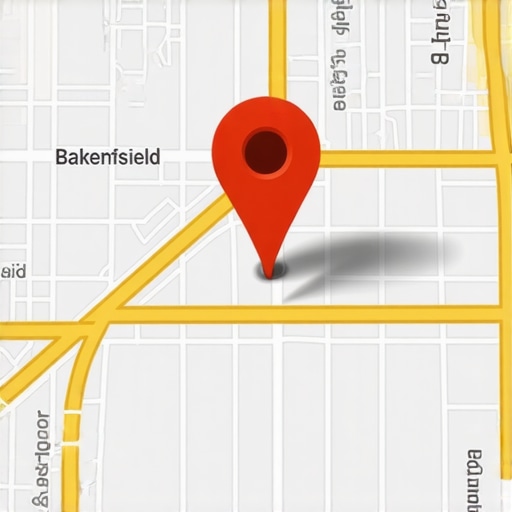 Optimized Google Map Pin in Bakersfield A digital map highlighting an accurately placed business pin in Bakersfield, California.