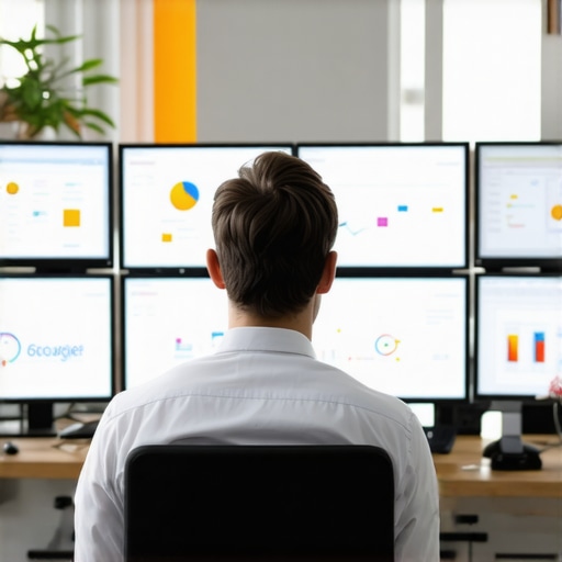 An SEO specialist reviewing local map rankings on dual monitors, focusing on Bakersfield business listings.