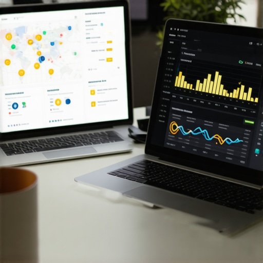 Laptop displaying local SEO analytics, charts, and maps for Bakersfield business optimization.
