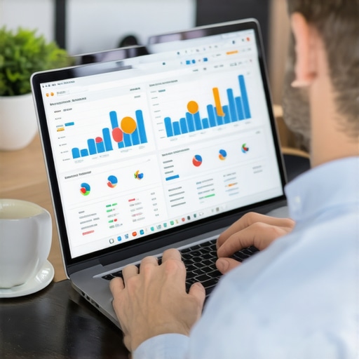 Person reviewing local SEO metrics on a laptop using SEO tools in a modern workspace
