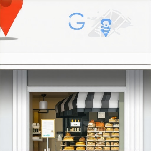 Bakery Business Improved Google Maps Ranking 2026 Bakery storefront with prominent Google Maps marker indicating high local search ranking