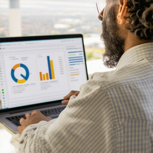 Deep Dive into Bakersfield SEO Business owner reviewing SEO performance metrics with Bakersfield city view