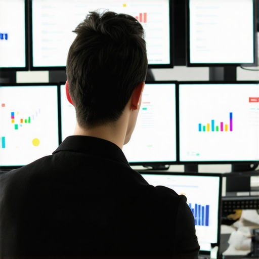 Person reviewing local Bakersfield SEO analytics on computer monitors, focusing on maps and keywords.