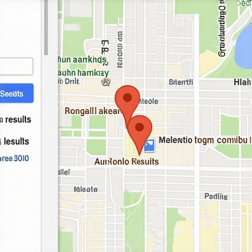Screenshot of Google Maps search results with highlighted shop rankings and map pins